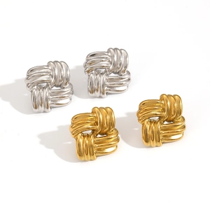 Minimalist square knot texture titanium steel stud earrings in 18k gold and silver plating