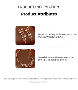Macro detail of vintage palace style jewelry set with orange crystals and measurements