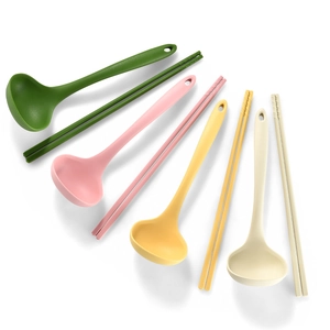 Silicone heat-resistant soup spoon and chopsticks sets in four assorted pastel colors