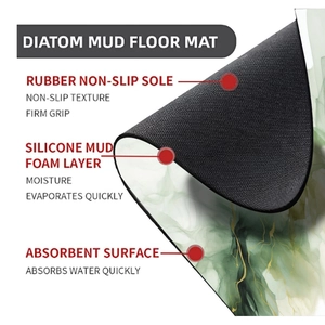 Detail view of the multi-layer non-slip diatom mud bath mat with marble pattern texture