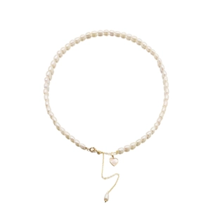Natural freshwater pearl necklace with heart pendant and gold lobster clasp for women