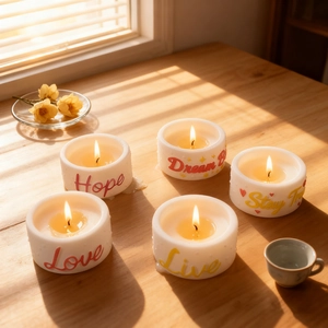 DIY silicone molds for 4-cavity polka dot embossed round resin candle holders with quotes