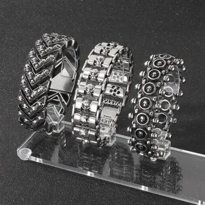 Men's Stainless Steel Skull Bracelet Punk Gothic Biker Heavy Chain Link Jewelry For Men