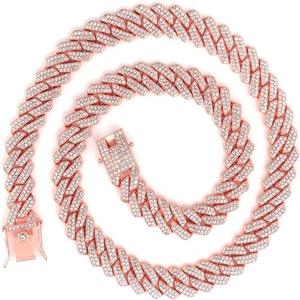Iced out rose gold Cuban link chain necklace with sparkling crystals for men