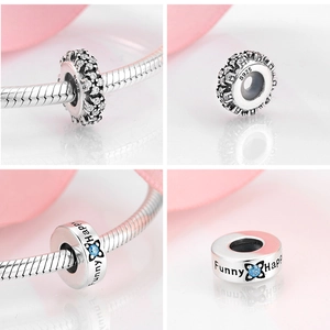 Detail von S925 Sterlingsilber Stern Charms mit Kristallen und graviertem Happy Schriftzug