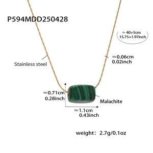 Detailed size specifications for malachite stone pendant on stainless steel chain