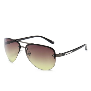 Classic men's metal semi-rimless sunglasses with brown gradient lenses at 45-degree angle