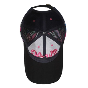 Black canvas baseball cap with pink SWAG embroidery and colorful geometric lining