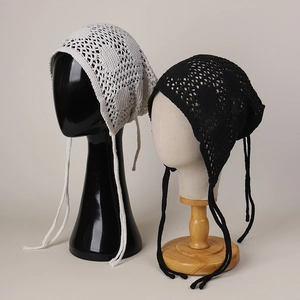 Bonnet Au Crochet Femmes Coton Tricoté Ajouré Avec Cordons Rétro Bohème Respirant Fait Main