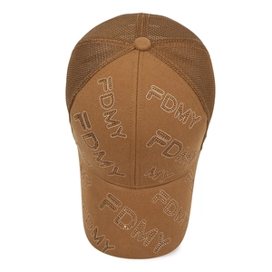 Brown mesh baseball cap with sparkling rhinestone FDMY letter design for women