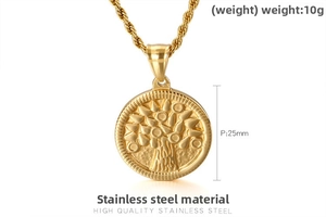 Macro detail of 25mm Tree of Life pendant with dimensions and 10g weight specs