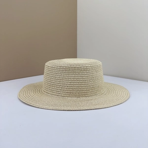 Classic straw boater hat with flat top and wide brim for sun protection and summer DIY