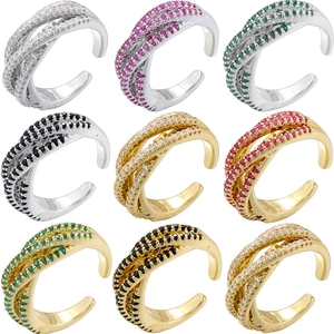 Crossover Multilayer Open Ring Brass Micro Pave Colored Zircon Adjustable Fashion Jewelry For Women