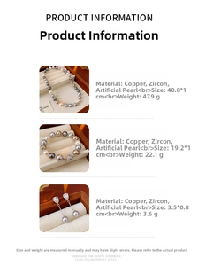 Detail specifications of pearl jewelry set including necklace, bracelet and earrings
