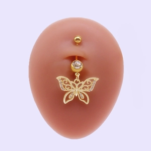 Piercing nombril papillon doré orné de cristaux brillants en acier inoxydable sûr