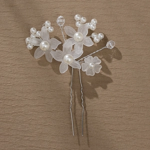 Épingle à Cheveux de Mariée Élégante en Forme de U Avec Fleurs Givrées Künstliche Perles Cristal Argent Tissage pour Mariage Fête Femme