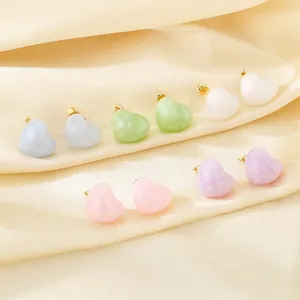 Heart Stud Earrings 18K Gold Plated Stainless Steel Natural Stone Marble Texture Colorful Sweet Summer Style For Women