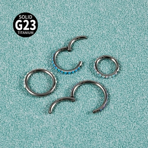 G23 titanium hinged segment ring with opal inlay for nose and ear piercings