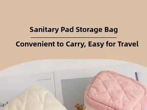 Quilted corduroy sanitary napkin bags in pink and beige with zipper closure for travel