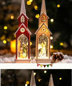Detail of red and white Christmas church lanterns with glitter and warm LED lights