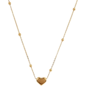 Minimalist 18K gold plated heart pendant necklace with polished bead chain for women