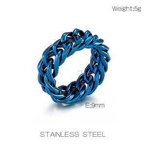 Détails de la bague gourmette bleue en acier inoxydable de 9mm avec dimensions
