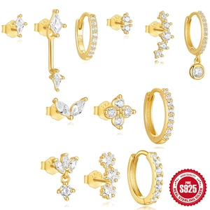 925 Sterling Silver Earrings Studs Hoops Gold Plated Zircon Petal Jewelry With 925 Sterling Silver Earring Post