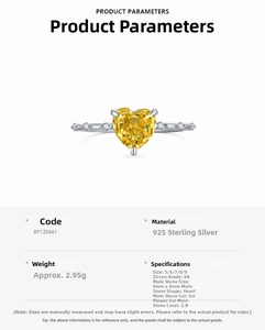 Detail of 2ct heart-shaped yellow zircon ring in 925 sterling silver with ice flower cut