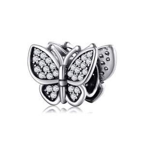 Detailed S925 sterling silver butterfly charm bead with micro-pave sparkling crystals