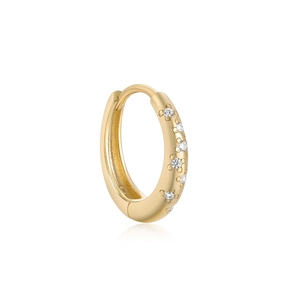 Detailed view of S925 silver huggie earrings with gold plating and cubic zirconia