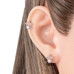 Elegante silberne Stern-Ohrstecker mit rosa Edelstein-Inlay aus Edelstahl für Damen