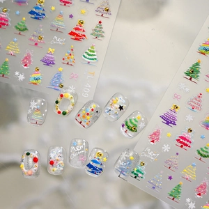 Colorful 3D Christmas tree nail art stickers with snowflakes and stars pattern TL-409
