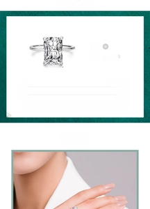 Detailed view of 8x12mm rectangular solitaire ring in 925 silver with four-prong setting
