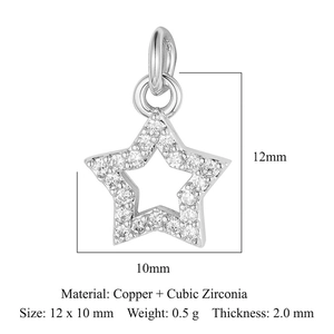 Silver star pendant in copper and cubic zirconia with 12x10mm size specifications