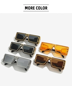 Selection of futuristic square frame sunglasses in multiple metallic color variations