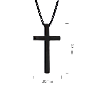 Collier croix en acier inoxydable noir poli 53x30mm avec chaîne pour hommes