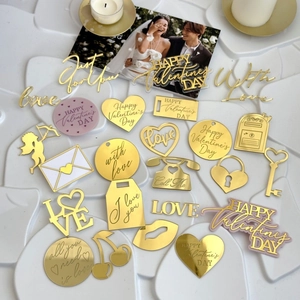 Valentine's Day Cake Toppers Acrylic Mirror Gold Cupcake Decoration For Anniversary Wedding Party Love Design
