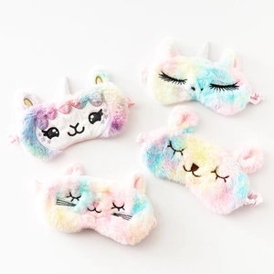 Plush rainbow unicorn sleep masks with cute embroidered eyes for kids and adults