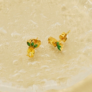 18k gold plated stainless steel pineapple earrings with yellow and green crystals