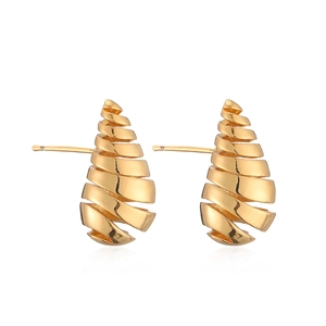 Elegant gold-plated spiral water drop earrings with a modern twisted texture for women