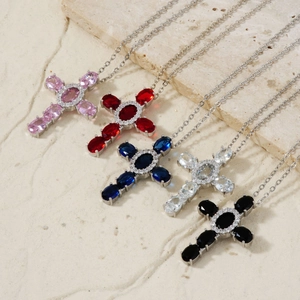 Hip hop cross pendant necklaces with micro-pave cubic zirconia in five vibrant colors