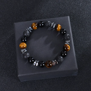 Tiger eye and lava stone beaded bracelet on a black gift box for men and women