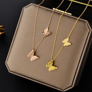 Butterfly Pendant Necklace Stainless Steel Frosted Double Butterfly Clavicle Chain Fashion Jewelry For Women