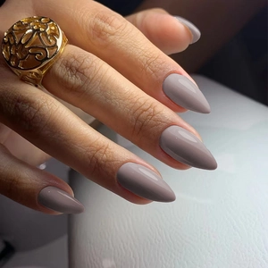 Press On Nails Glossy Almond Shape Fake Nails Light Gray Pure Color Removable Manicure Tips For Women ABS Plastic