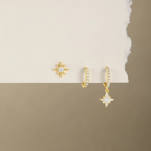 Detailed close-up of S925 sterling silver star earrings set with pearls and opal stones
