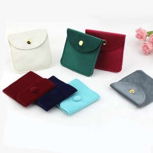 Microfiber velvet jewelry pouch set with snap buttons in various colors for elegant storage