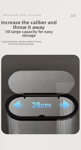 Detail view of the 28cm wide opening on a 10L translucent striped waste bin
