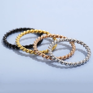 Twisted Rope Stainless Steel Ring Minimalist Stackable Finger Band Jewelry For Women Men Gold Silver Rose Gold Black