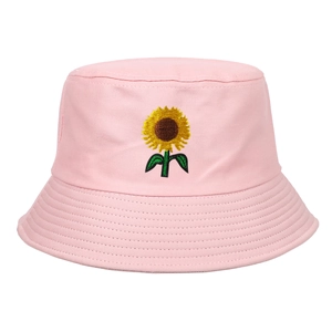 Rosa Anglerhut aus Baumwolle mit Sonnenblumen-Stickerei und verstärkter Krempe für Damen