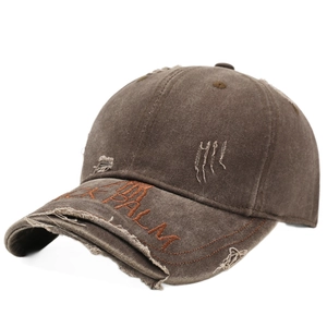 Vintage brown distressed cotton baseball cap with orange Palm embroidery on the brim